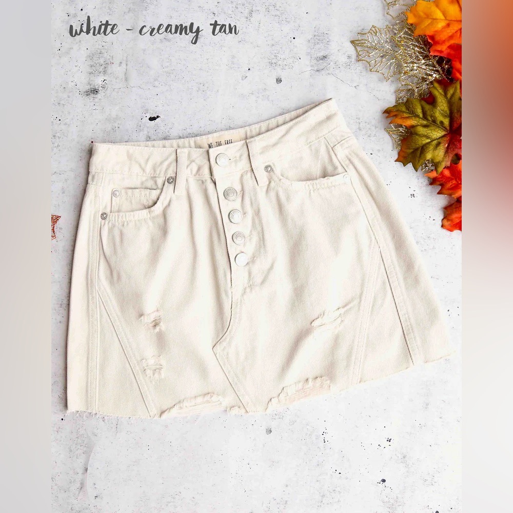 NWOT White Ivory We The Free Free People Denim A-Line Mini Skirt - Size 29 / US8